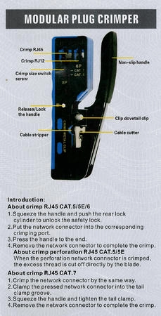 Beek CAT5/CAT6/Cat6A/CAT7 Konektörler ve 6P/6C (RJ-12), 6P/4C (RJ-11), 6P/2C (RJ-11) Modüler Fişler İçin Crimp Aleti/Sıkma Pensi, Mavi Renk