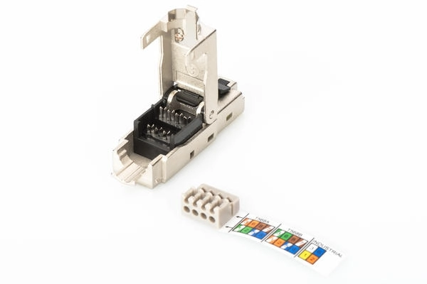Digitus Zırhlı/Shielded Saha Tipi RJ45 Konnektör, AWG 22-27, 10 GBit ethernet, PoE+, toz koruma kapaklı, kıvrım koruyucusu  