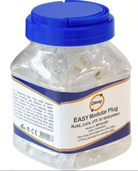 ORING MPC6U3EZ CAT6 PLUG U/UTP EZRJ45 YENİ NESİL ALTIN UÇ KONNEKTÖR 100 LÜ PAKET