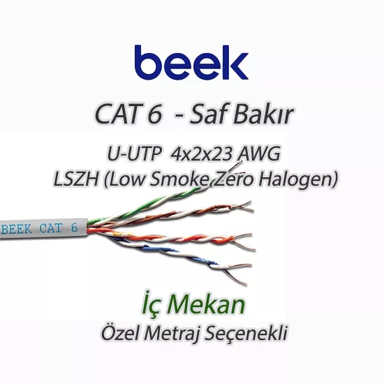 Beek Cat6 U-UTP İç Mekan Data Kablosu 4x2x23 AWG LSZH (Low Smoke Zero Halogen)
