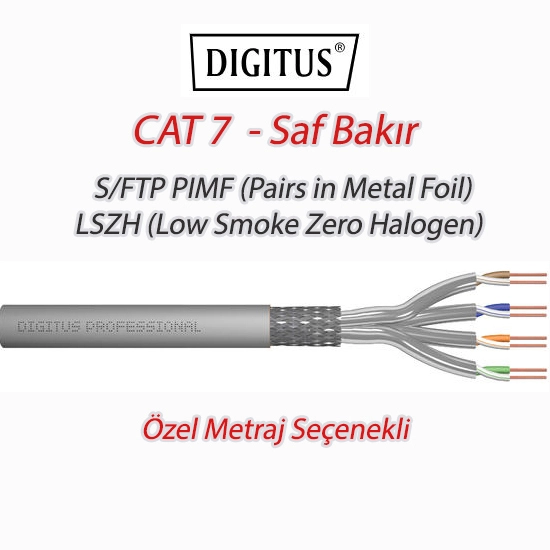 Digitus Cat7 Saf Bakır S/ftp Pımf (Pairs In Metal Foil) Data Kablosu Gri