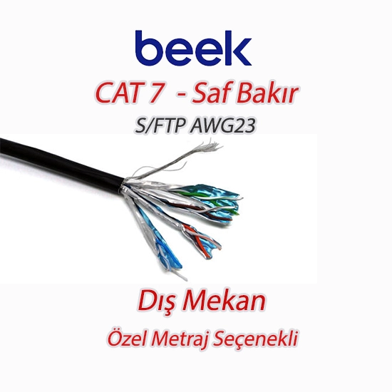 Beek Cat7  Saf Bakır S/FTP AWG23 SPE Dış Mekan Data Kablosu, siyah renk