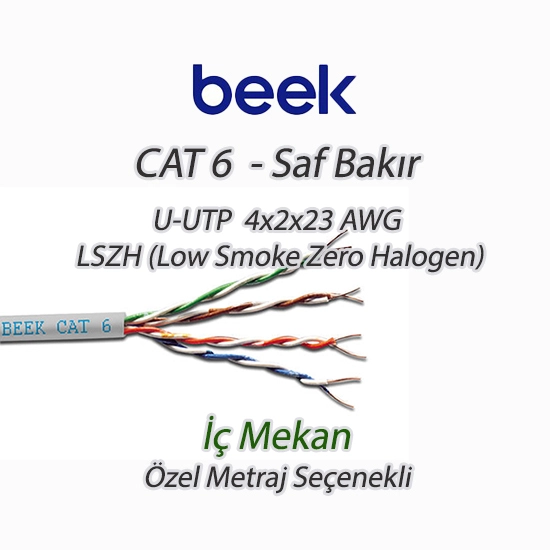 Beek Cat6 U-UTP İç Mekan Data Kablosu 4x2x23 AWG LSZH (Low Smoke Zero Halogen)