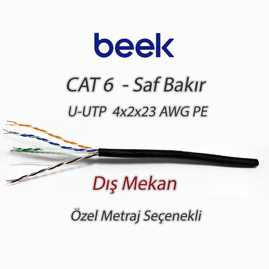 Beek Cat6 U-Utp Saf Bakır Dış Mekan Data Kablosu 4X2X23 Awg Pe Siyah Renk