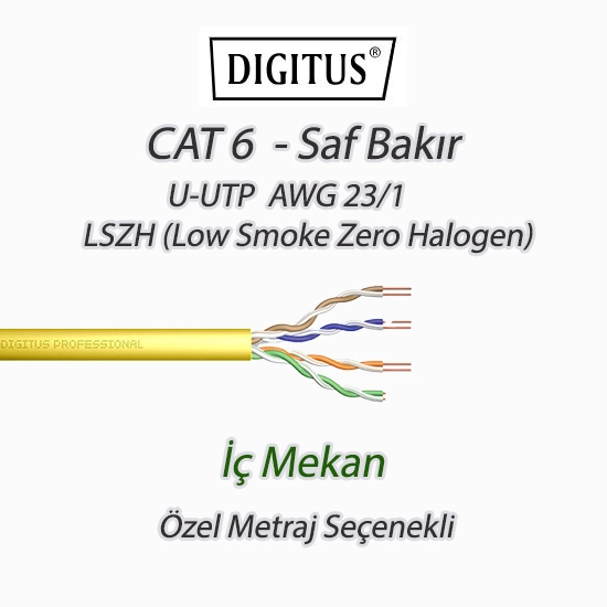 Digitus Cat6 Saf Bakır U-UTP Data Kablosu LSZH (Low Smoke Zero Halogen) Sarı